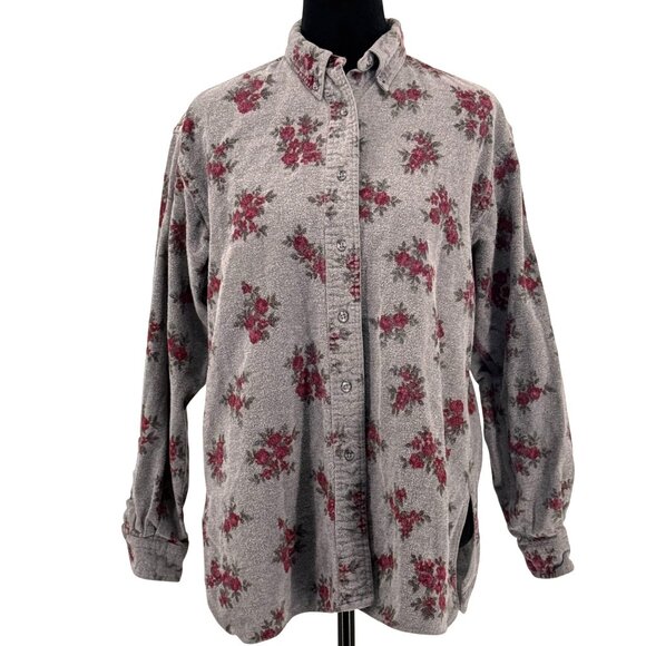 Vtg LL Bean Flannel Shirt Womens S Floral Button Up Flannel USA Grunge 90s‎ Y2K - Picture 1 of 6
